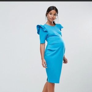 Size 6 ASOS Maternity Scuba V Back Dress w Ruffle